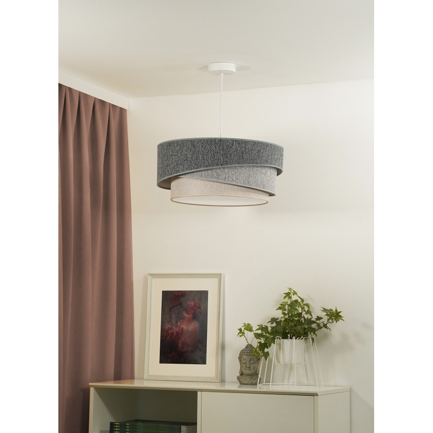 Duolla - Ljuskrona med textilsladd KOBO ECO RECYCLING 1xE27/15W/230V diameter 45 cm grön/grå/grädde