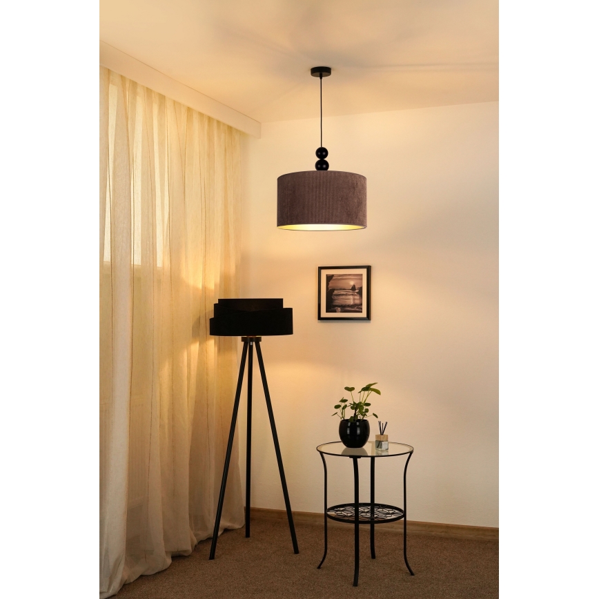 Duolla - Ljuskrona med textilsladd LYON 1xE27/15W/230V diameter 40 cm brun