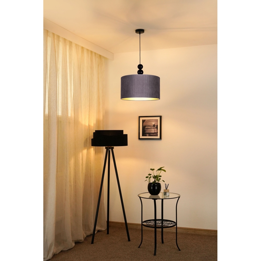 Duolla - Ljuskrona med textilsladd LYON 1xE27/15W/230V diameter 40 cm grå