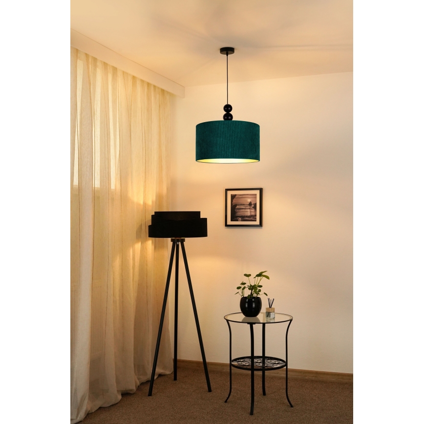 Duolla - Ljuskrona med textilsladd LYON 1xE27/15W/230V diameter 40 cm grön
