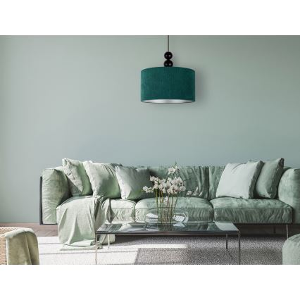 Duolla - Ljuskrona med textilsladd LYON 1xE27/15W/230V diameter 40 cm grön