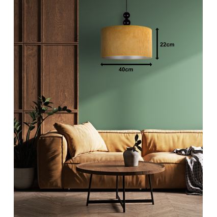 Duolla - Ljuskrona med textilsladd LYON 1xE27/15W/230V diameter 40 cm gul