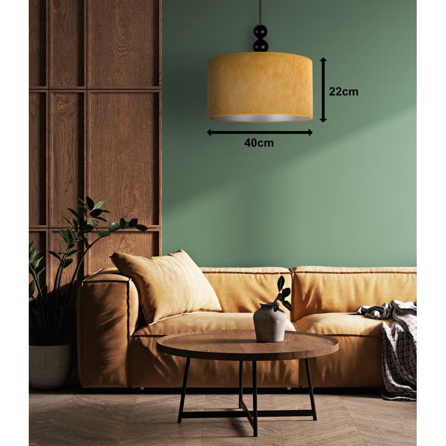 Duolla - Ljuskrona med textilsladd LYON 1xE27/15W/230V diameter 40 cm gul