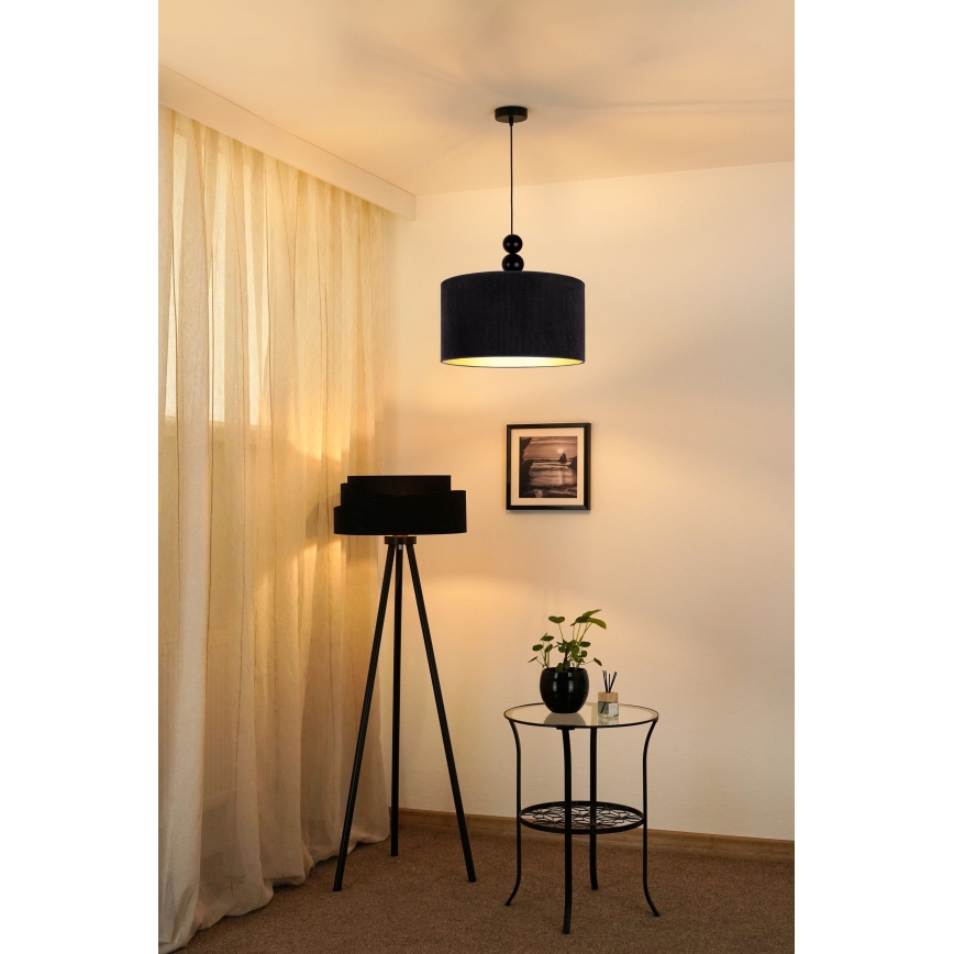 Duolla - Ljuskrona med textilsladd LYON 1xE27/15W/230V diameter 40 cm svart