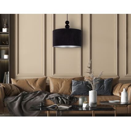 Duolla - Ljuskrona med textilsladd LYON 1xE27/15W/230V diameter 40 cm svart
