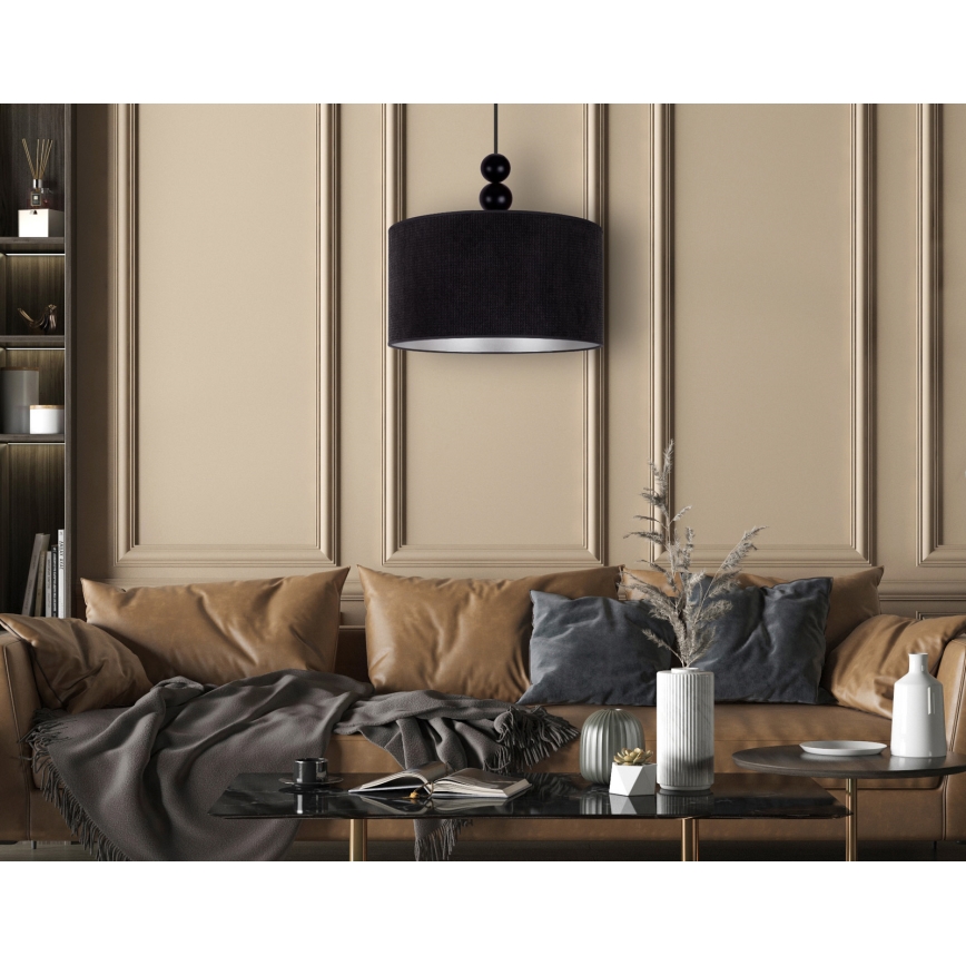 Duolla - Ljuskrona med textilsladd LYON 1xE27/15W/230V diameter 40 cm svart