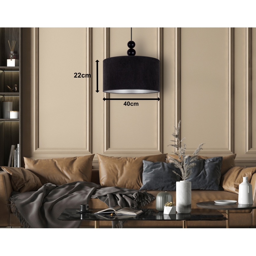 Duolla - Ljuskrona med textilsladd LYON 1xE27/15W/230V diameter 40 cm svart