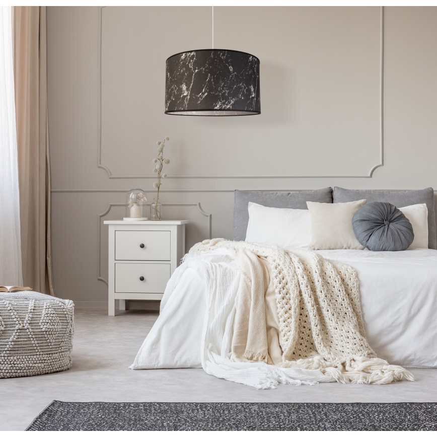Duolla - Ljuskrona med textilsladd MARBLE 1xE27/40W/230V diameter 45 cm svart/vit