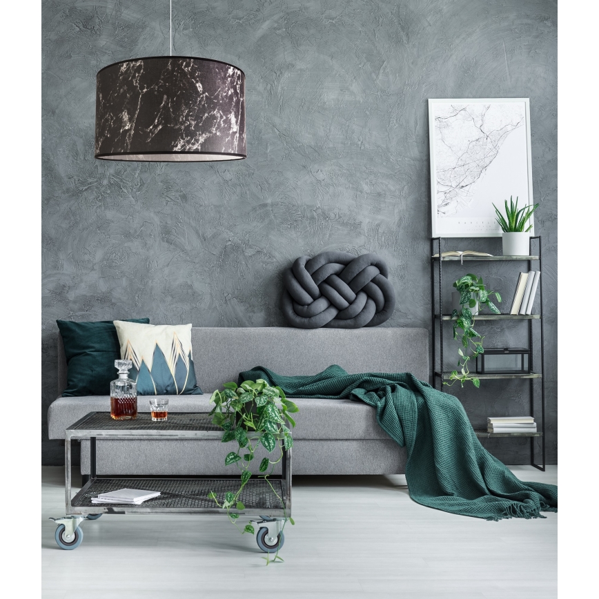 Duolla - Ljuskrona med textilsladd MARBLE 1xE27/40W/230V diameter 45 cm svart/vit