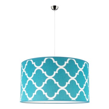 Duolla - Ljuskrona med textilsladd MAROKO 1xE27/40W/230V diameter 45 cm turkos/vit