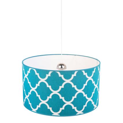 Duolla - Ljuskrona med textilsladd MAROKO 1xE27/40W/230V diameter 45 cm turkos/vit