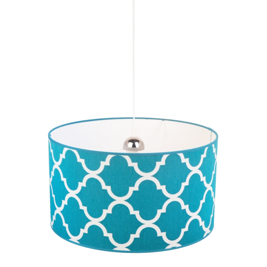 Duolla - Ljuskrona med textilsladd MAROKO 1xE27/40W/230V diameter 45 cm turkos/vit