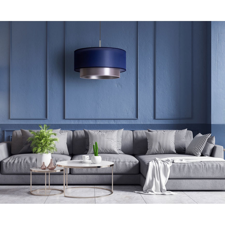 Duolla - Ljuskrona med textilsladd NANTES 1xE27/15W/230V diameter 45 cm blå/silver