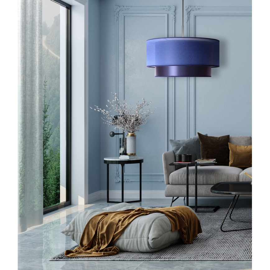 Duolla - Ljuskrona med textilsladd NANTES 1xE27/15W/230V diameter 45 cm blå/silver