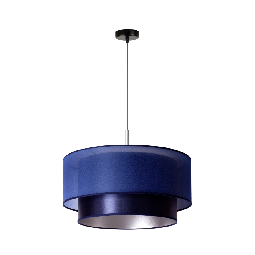 Duolla - Ljuskrona med textilsladd NANTES 1xE27/15W/230V diameter 45 cm blå/silver