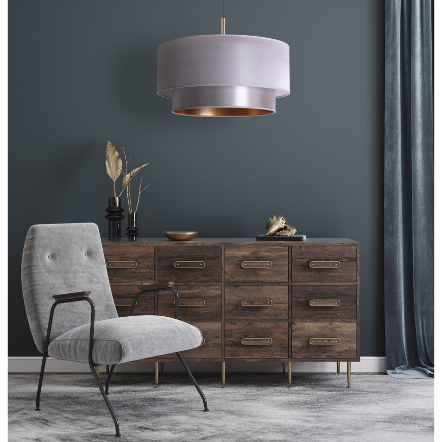 Duolla - Ljuskrona med textilsladd NANTES 1xE27/15W/230V diameter 45 cm silver/koppar