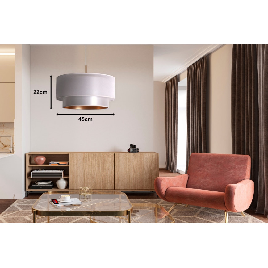 Duolla - Ljuskrona med textilsladd NANTES 1xE27/15W/230V diameter 45 cm silver/koppar