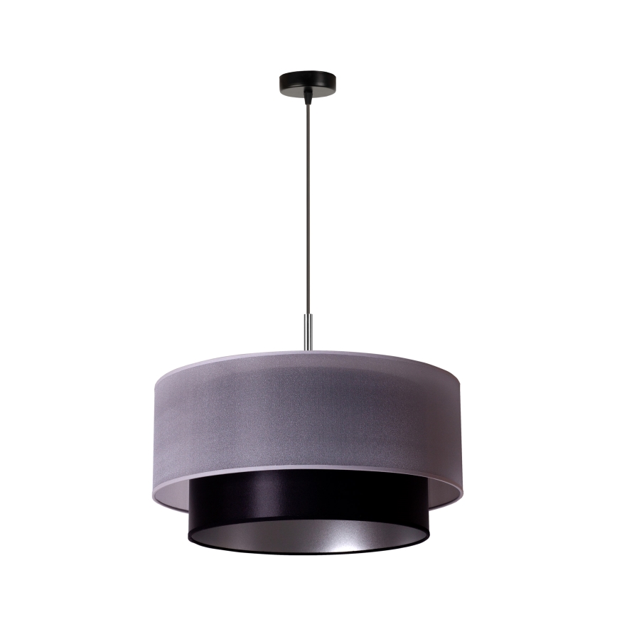 Duolla - Ljuskrona med textilsladd NANTES 1xE27/15W/230V diameter 45 cm silver/svart