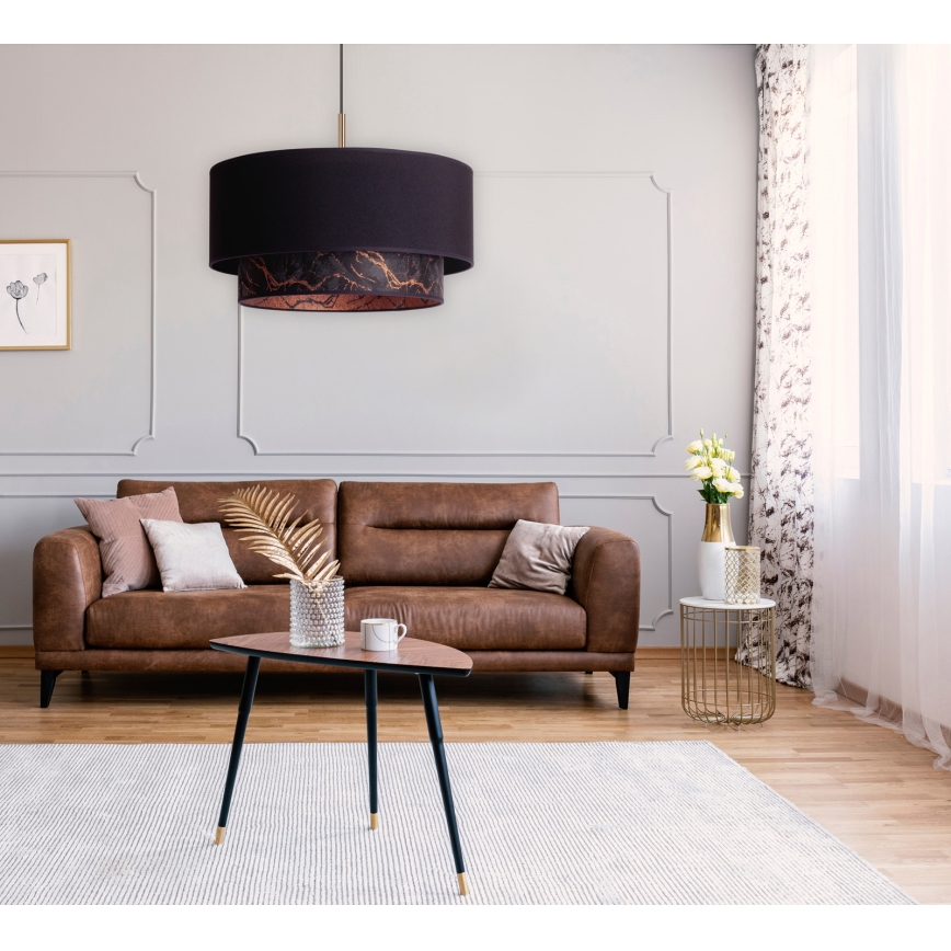 Duolla - Ljuskrona med textilsladd NANTES 1xE27/15W/230V diameter 45 cm svart/koppar