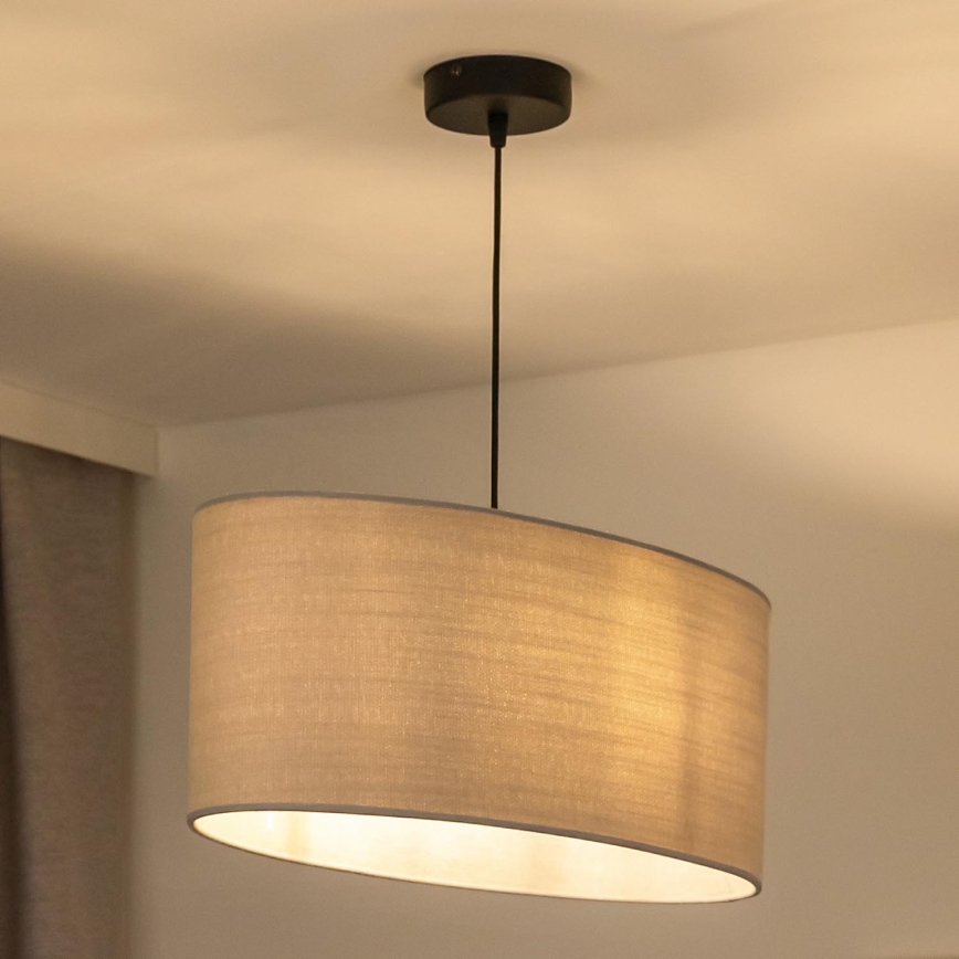 Duolla - Ljuskrona med textilsladd OVAL 1xE27/15W/230V grå