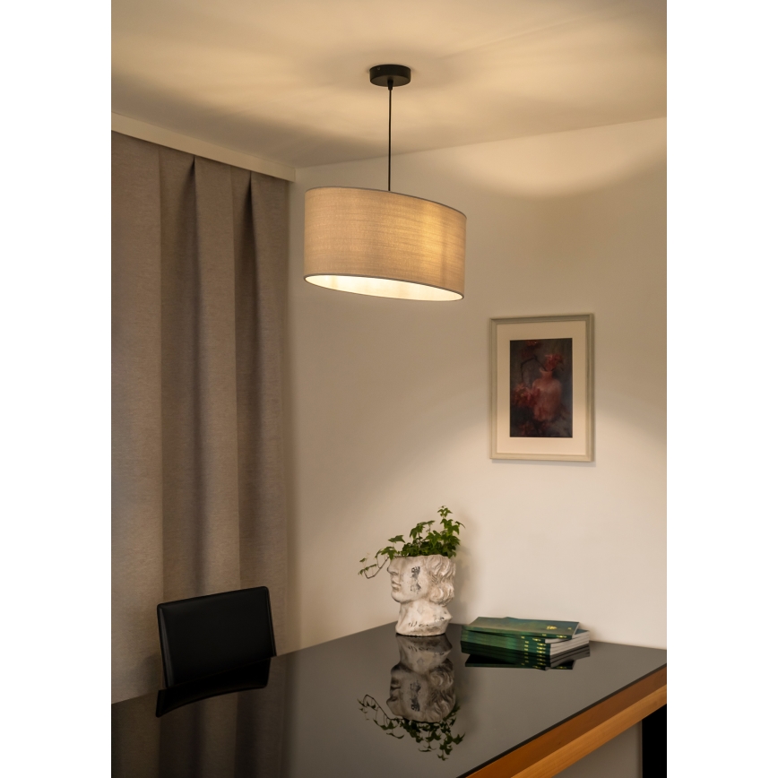 Duolla - Ljuskrona med textilsladd OVAL 1xE27/15W/230V grå