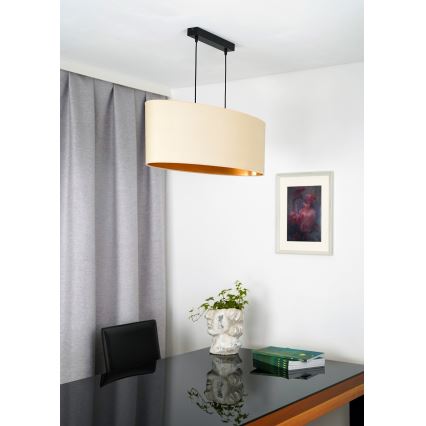 Duolla - Ljuskrona med textilsladd OVAL VEGAN 2xE27/15W/230V grädde