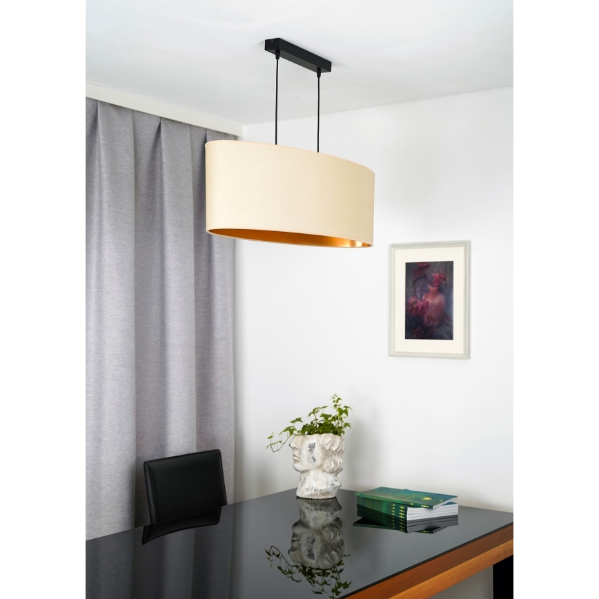 Duolla - Ljuskrona med textilsladd OVAL VEGAN 2xE27/15W/230V grädde