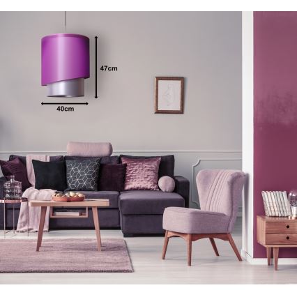 Duolla - Ljuskrona med textilsladd PARIS 1xE27/15W/230V diameter 40 cm lila/silver