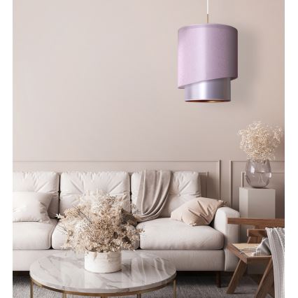 Duolla - Ljuskrona med textilsladd PARIS 1xE27/15W/230V diameter 40 cm rosa/silver/koppar