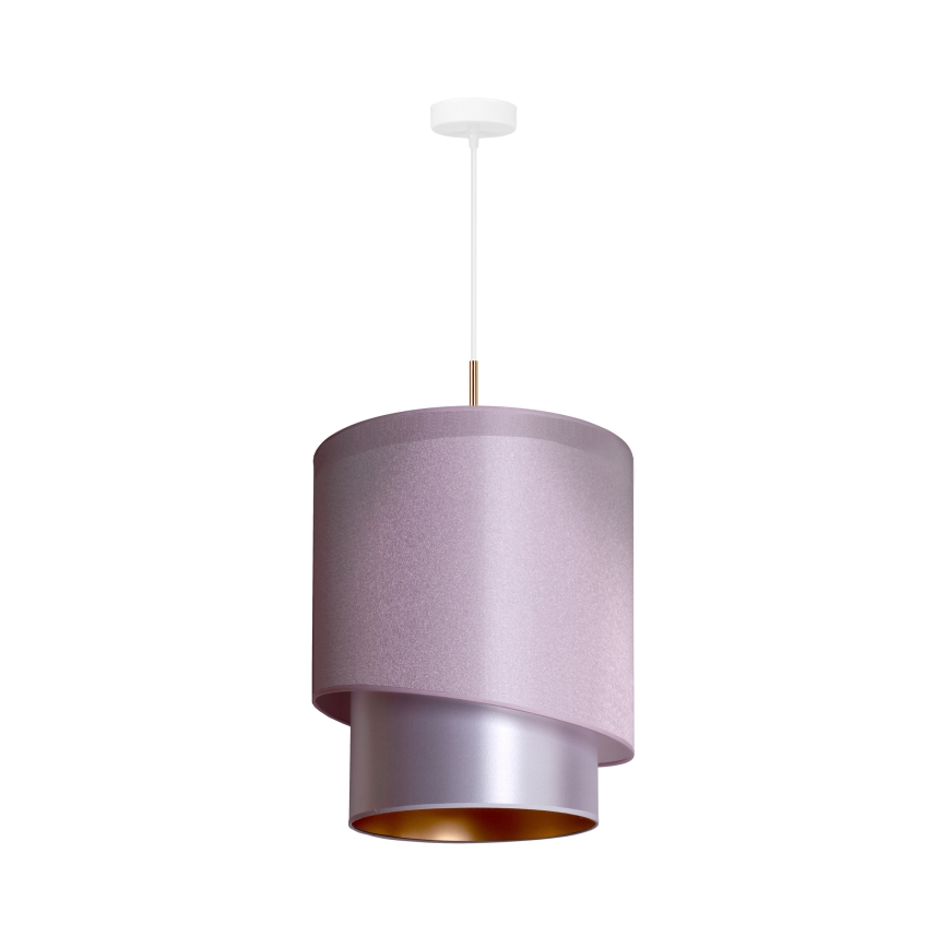 Duolla - Ljuskrona med textilsladd PARIS 1xE27/15W/230V diameter 40 cm rosa/silver/koppar