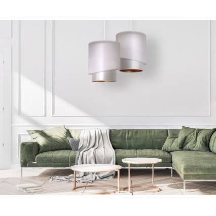 Duolla - Ljuskrona med textilsladd PARIS 1xE27/15W/230V diameter 40 cm silver/gyllene