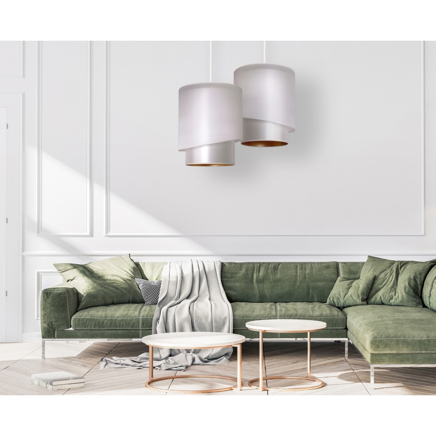Duolla - Ljuskrona med textilsladd PARIS 1xE27/15W/230V diameter 40 cm silver/gyllene