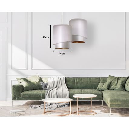 Duolla - Ljuskrona med textilsladd PARIS 1xE27/15W/230V diameter 40 cm silver/gyllene