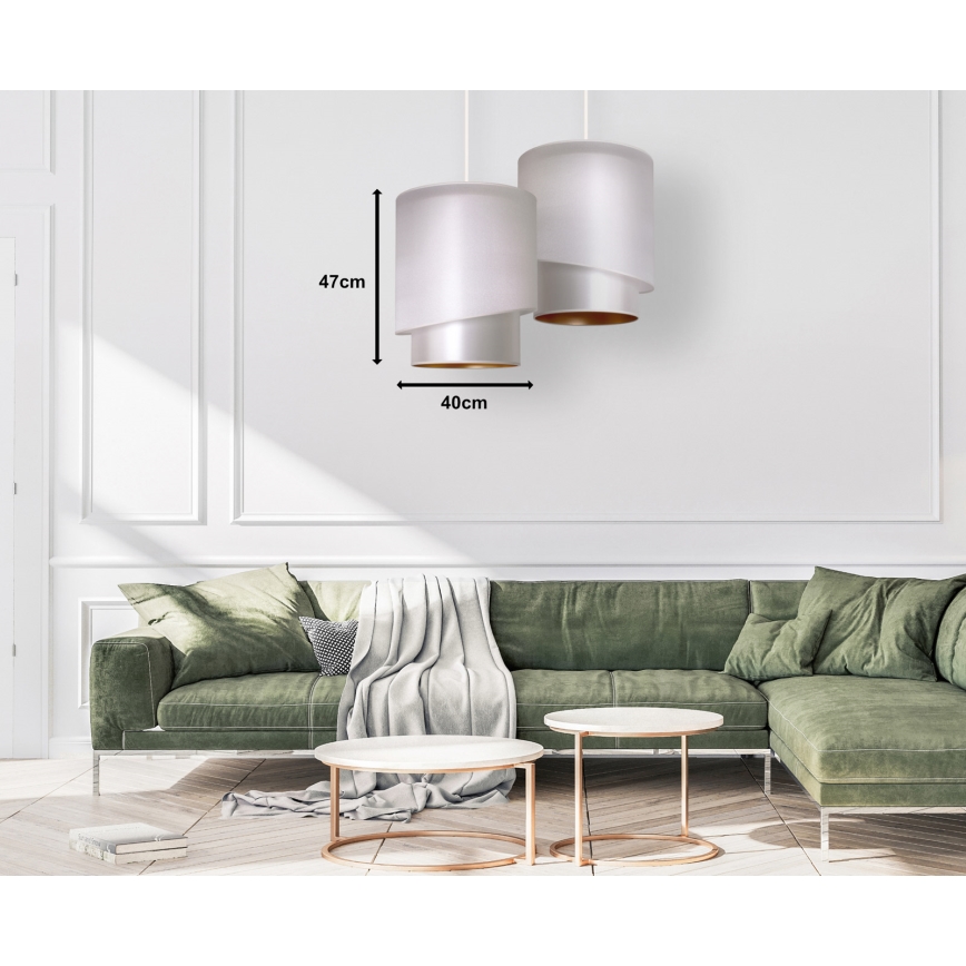 Duolla - Ljuskrona med textilsladd PARIS 1xE27/15W/230V diameter 40 cm silver/gyllene