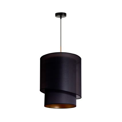 Duolla - Ljuskrona med textilsladd PARIS 1xE27/15W/230V diameter 40 cm svart/gyllene