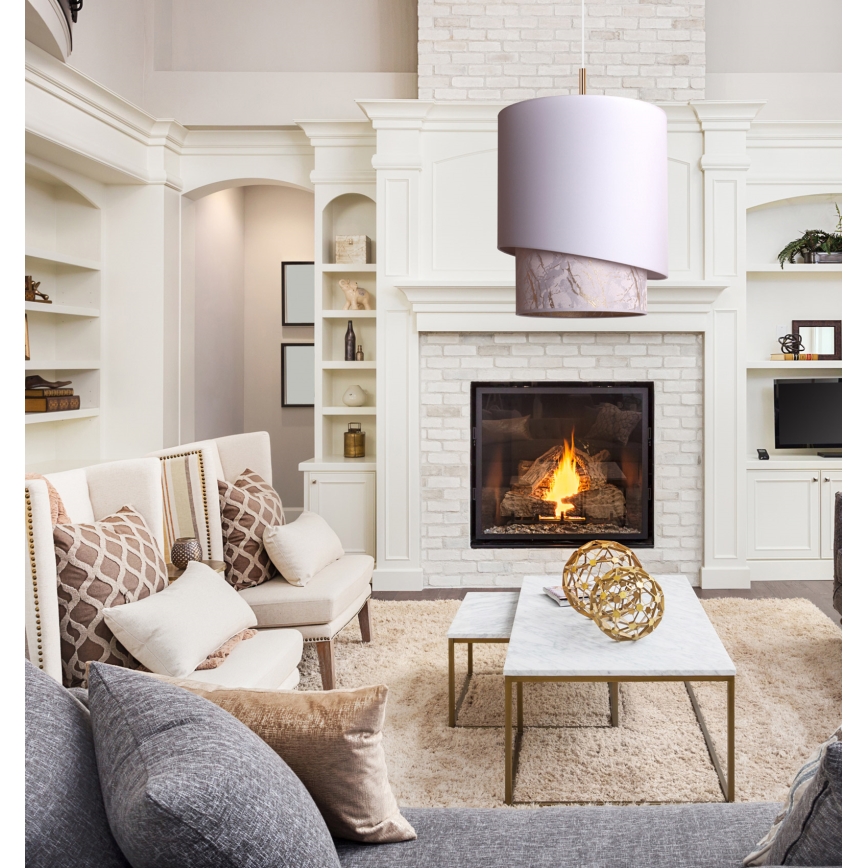 Duolla - Ljuskrona med textilsladd PARIS 1xE27/15W/230V diameter 40 cm vit/beige