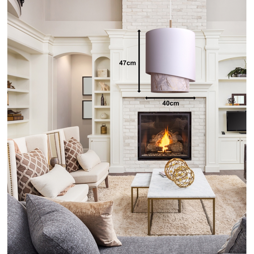 Duolla - Ljuskrona med textilsladd PARIS 1xE27/15W/230V diameter 40 cm vit/beige
