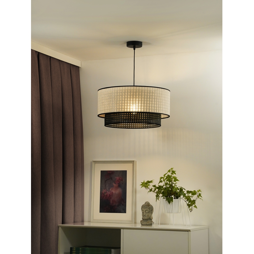 Duolla - Ljuskrona med textilsladd RATTAN YUTE 1xE27/15W/230V diameter 45 cm grädde/svart