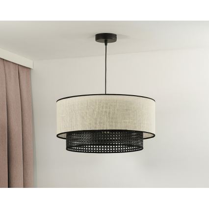 Duolla - Ljuskrona med textilsladd RATTAN YUTE 1xE27/15W/230V diameter 45 cm grädde/svart