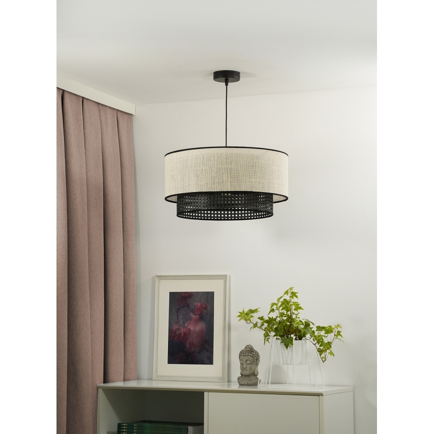 Duolla - Ljuskrona med textilsladd RATTAN YUTE 1xE27/15W/230V diameter 45 cm grädde/svart