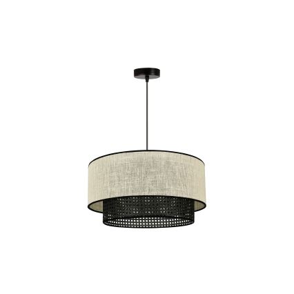 Duolla - Ljuskrona med textilsladd RATTAN YUTE 1xE27/15W/230V diameter 45 cm grädde/svart