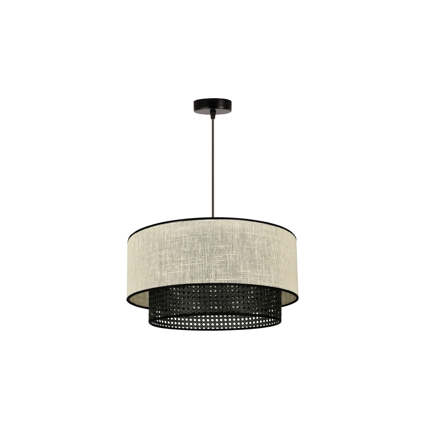 Duolla - Ljuskrona med textilsladd RATTAN YUTE 1xE27/15W/230V diameter 45 cm grädde/svart
