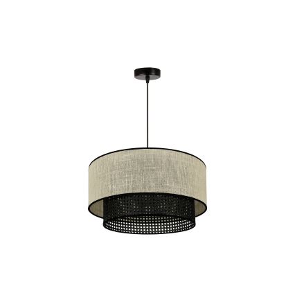 Duolla - Ljuskrona med textilsladd RATTAN YUTE 1xE27/15W/230V diameter 45 cm grädde/svart
