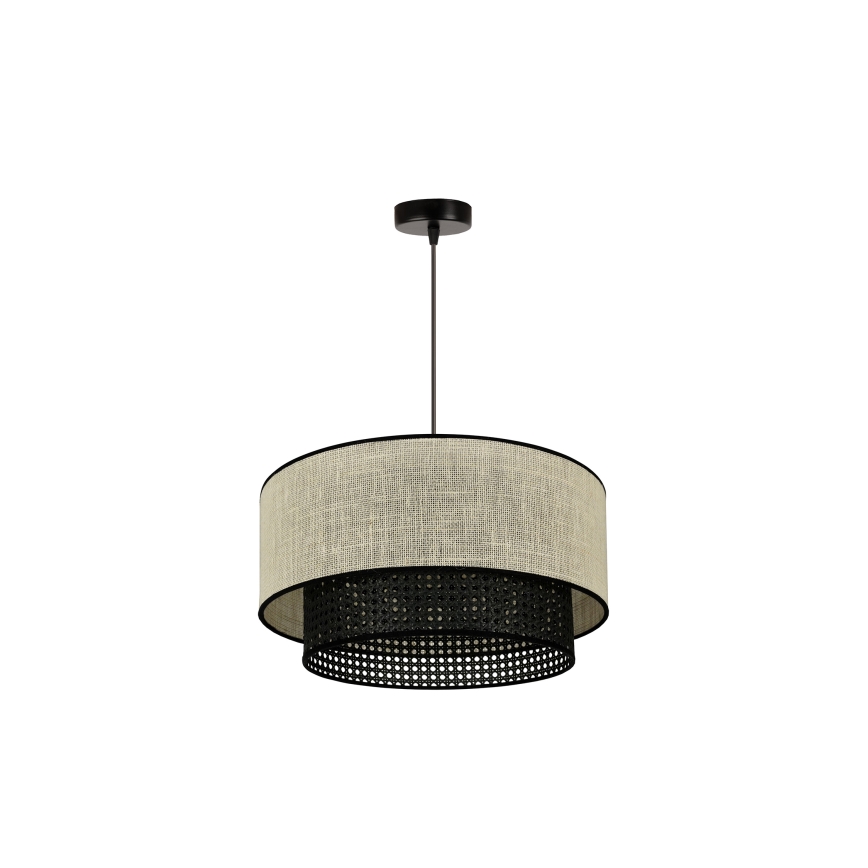 Duolla - Ljuskrona med textilsladd RATTAN YUTE 1xE27/15W/230V diameter 45 cm grädde/svart