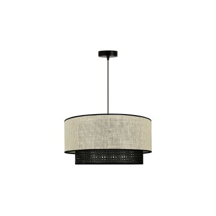 Duolla - Ljuskrona med textilsladd RATTAN YUTE 1xE27/15W/230V diameter 45 cm grädde/svart