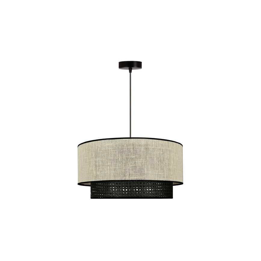 Duolla - Ljuskrona med textilsladd RATTAN YUTE 1xE27/15W/230V diameter 45 cm grädde/svart