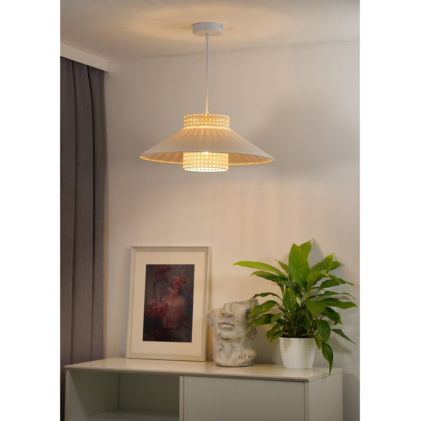 Duolla - Ljuskrona med textilsladd RIO RATTAN 1xE27/15W/230V diameter 45 cm beige/rotting
