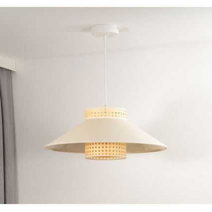 Duolla - Ljuskrona med textilsladd RIO RATTAN 1xE27/15W/230V diameter 45 cm beige/rotting