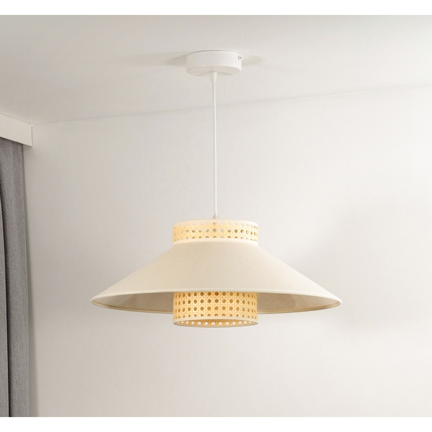 Duolla - Ljuskrona med textilsladd RIO RATTAN 1xE27/15W/230V diameter 45 cm beige/rotting