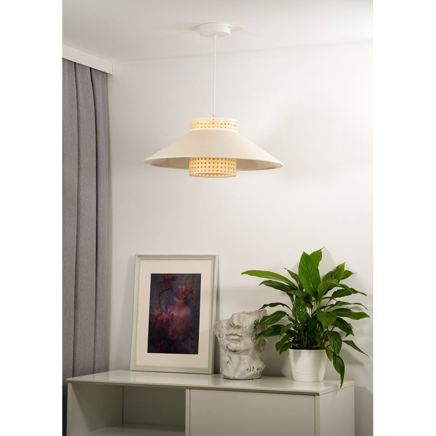 Duolla - Ljuskrona med textilsladd RIO RATTAN 1xE27/15W/230V diameter 45 cm beige/rotting
